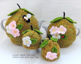 Hand knitted/Crochet - Golden Russet Apple Tea Cosy (available in 2 & 4 cup sizes also egg cosy's)