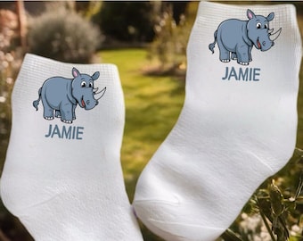 Baby/Toddler/ Child Rhino Socks size. Multiple sizes offered. Choose from 0-6 months to 10 years. You Choose Size. Cute Gift!
