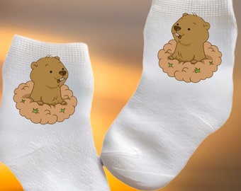 Baby/Toddler/Child Groundhog Socks. Multiple sizes offered. Choose from 0-6 months to 10 years.  Every Baby Needs. Cute Baby Gift!