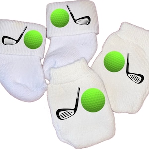 Manoplas y opción de calcetines Manoplas para recién nacidos sin rasguños para fanáticos del bebé del golf. Regalo perfecto para ducha/recién nacido que todo bebé necesita. ¡Lindo regalo para bebé!