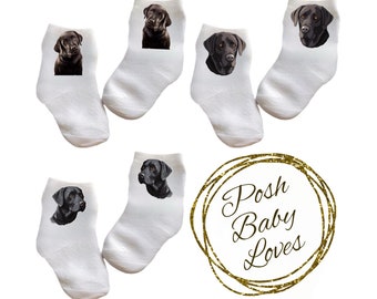 Baby/Toddler/Child Cute Black Labrador Socks. Multiple sizes offered. Choose from 0-6 months to 10 years.  Cute Gift!