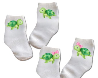 Baby/Toddler/Child Turtle Socks with or without Bow. 1 Pair of Socks. Multiple sizes offered. Choose from 0-6 months to 10 years. Cute Gift!