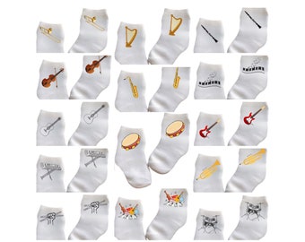 Baby/Toddler/Child Socks with Musical Instruments. Multiple sizes offered. Choose from 0-6 months to 10 years. You Choose Instrument.