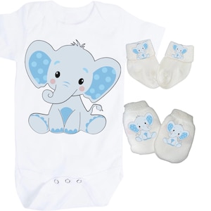 Elephant Baby Bodysuit with No Scratch Mittens and Socks! Size 0-3 Months. EXCLUSIVELY FOUND HeRe!