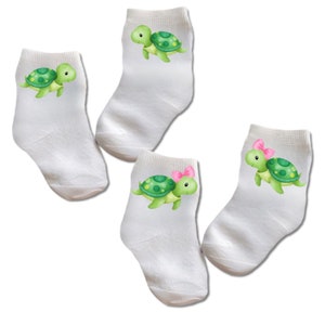 Baby/Toddler/Child Turtle Socks with or without Bow. Multiple sizes offered. Choose from 0-6 months to 10 years. Cute Baby Gift image 1