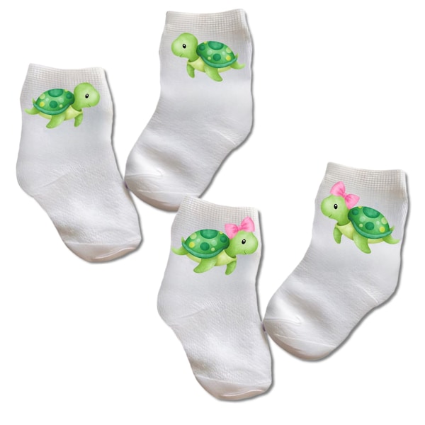 Baby/Toddler/Child Turtle Socks with or without Bow. Multiple sizes offered. Choose from 0-6 months to 10 years. Cute Baby Gift!