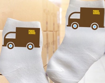 Baby/Toddler/Child Parcel Truck Socks. Multiple sizes offered. Choose from 0-6 months to 10 years.  Every Baby Needs. Cute Baby Gift!