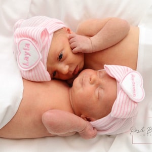 Personalized Hats! Baby Gift. Newborn Hospital Hats.  Personalized Twin Hats! Great Gift.  Super Cute