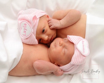 Personalized Hats! Baby Gift. Newborn Hospital Hats.  Personalized Twin Hats! Great Gift.  Super Cute