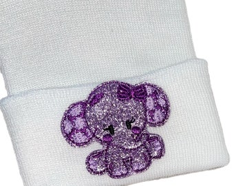 Newborn Hospital Beanie with ELEPHANT. 1st Keepsake! Newborn Hat. Baby Beanie. Photo Prop. Great Gift CUTE!