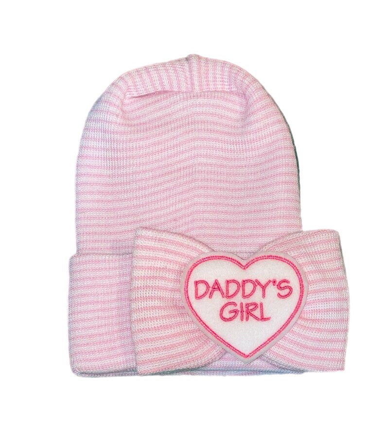 Our Popular Newborn Hat Now with Daddy's Girl Embellishment. Newborn Hospital Beanie. Baby Newborn Hats. image 1