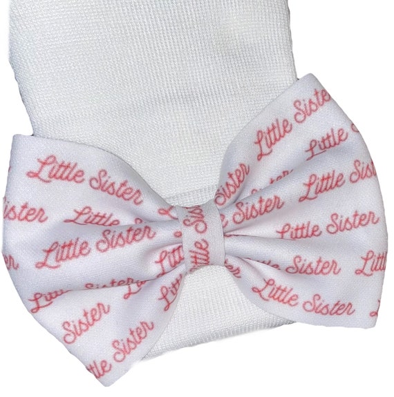 Bow Hat with Little Sister Bow.  Custom Made Bow. Newborn Hospital Hat. Newborn Hat. Infant Beanie. EXCLUSIVE