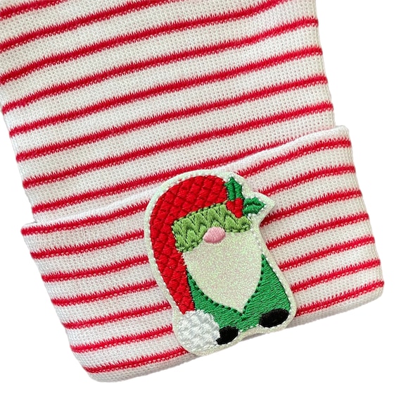 Newborn Hospital Hat! Red and White Striped hospital  hat. Holiday Gnome