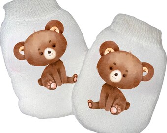 Manoplas y calcetines para recién nacidos. Manoplas antiarañazos con osito de peluche, ¡con o sin lazo! ¡El regalo perfecto! Todo bebé necesita. ¡Un regalo adorable para bebés!