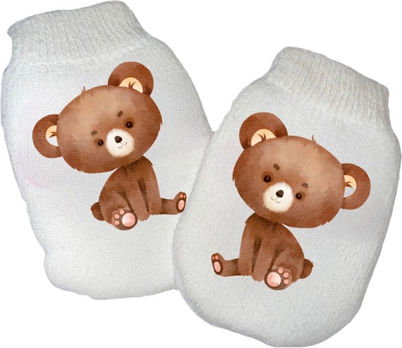 MITTENS & Sock Option Newborn no scratch Mittens With Teddy Bear with or without bow! Perfect  Gift! Every Baby Needs. Cute Baby Gift!