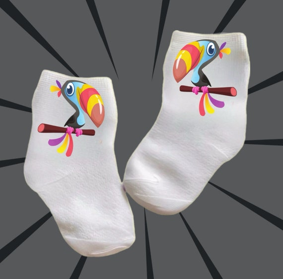 Baby/Toddler/Child Cute Colorful Toucan Socks. Multiple sizes offered. Choose from 0-6 months to 14 years. Cute Gift!