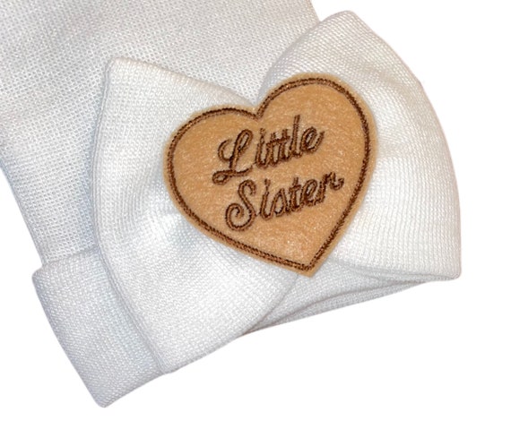 Little Sister Newborn Hat with Little Sister on Bow. You choose Hat Color. Newborn Hospital Beanie.  Baby Newborn Hats.  Little Sister