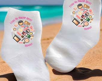 Baby/Toddler/Child I Love My Makeup Artist Mommy Socks. Multiple sizes offered. Choose from 0-6 months to 10 years.  Cute Baby Gift!