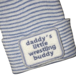 Newborn Hospital Hat daddy&#39;s little (YOU CHOOSE) buddy. 1st Keepsake, Baby Boy Hat. Gender Reveal, Surprise Dad! Coming Home Hat,