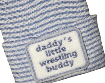 Newborn Hospital Hat daddy's little (YOU CHOOSE) buddy. 1st Keepsake, Baby Boy Hat. Gender Reveal, Surprise Dad! Coming Home Hat,