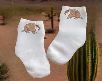 Baby/Toddler/Child Armadillo Socks. Multiple sizes offered. Choose from 0-6 months to 10 years. Every Baby Needs. Cute Baby Gift!