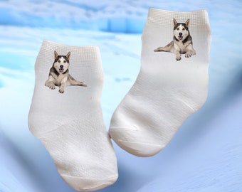 Baby/Toddler/Child Cute Husky Socks. Multiple sizes offered. Choose from 0-6 months to 10 years. Every Baby Needs. Cute Baby Gift!