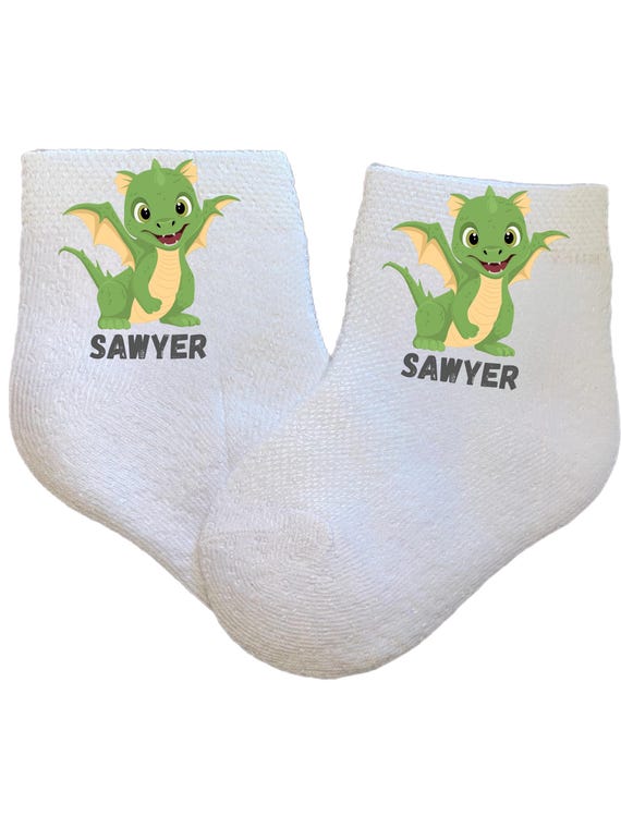 Baby/Toddler/Child Dragon Socks.Multiple sizes offered. Choose from 0-6 months to 10 years.  Everyone Needs. Cute Gift!