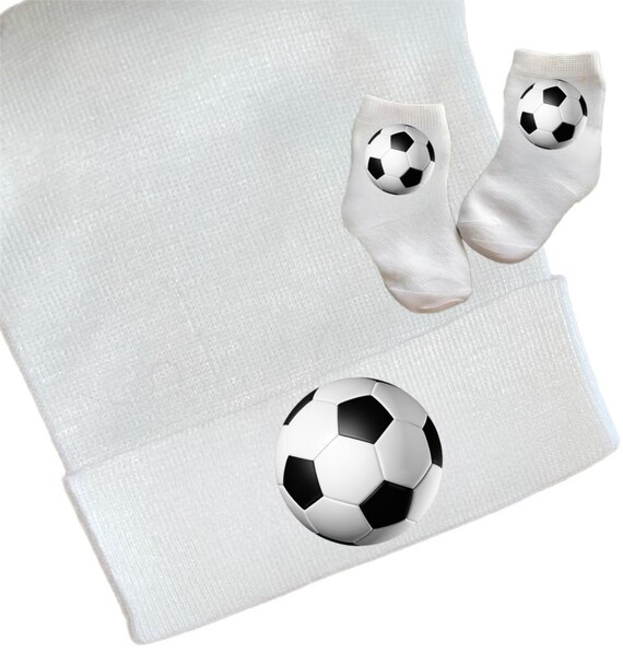 Newborn Hospital Hat Soccer. Option to add Socks & Mitts.Great Gift. Baby's 1st Keepsake. Cute