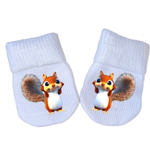 PREEMIE MITTENS Bushy Tail Squirrel and Sock Option! Preemie No Scratch Mittens AnD Or PREEMIE SoCKS!