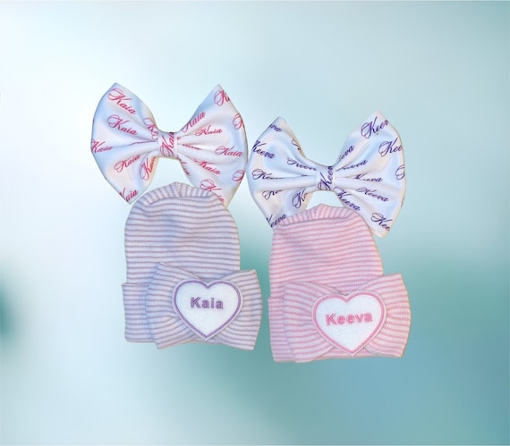 Newborn Hospital Hats Personalized Twin Hats and Headbands with Names! Great Gift.  Super Cute