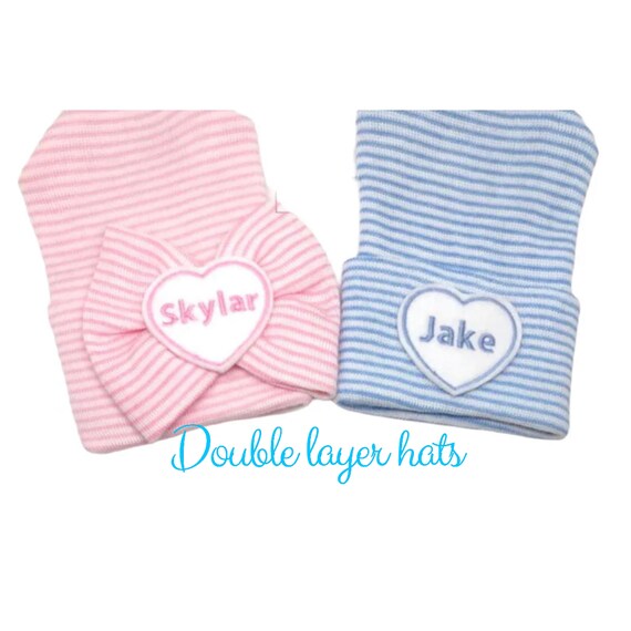 Twin Baby Hats With Names! You GET 2! Choose Gender Newborn Baby Hats! Great for Gender Reveal. Bring Both if You're Surprised
