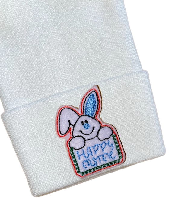Newborn Hospital Hat Baby Beanie Easter Newborn Hat with Blue Ear BUNNY! Cute and Makes a Great Gift and Cute Photo Prop!
