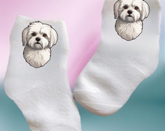 Baby/Toddler/Child Cute Maltese Socks. Multiple sizes offered. Choose from 0-6 months to 10 years. Cute Gift!