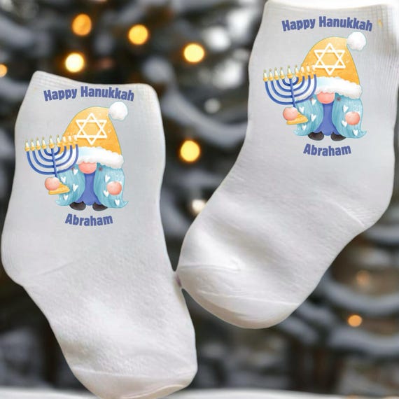 Baby/Toddler/Child Holiday Hanukkah Socks. With or Without Name. Blue or Pink Name Option. Choose size from 0-6 months to adult. Cute Gift!