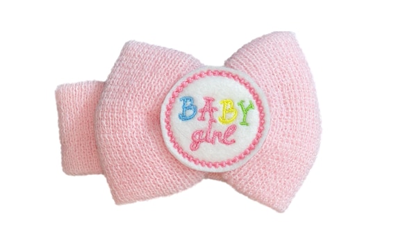 HEADBAND with Baby Girl on pink knit Bow. 1st Keepsake! Great Gift