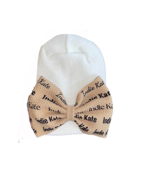 Name Bow Hat or Headband. Ships Within 2 Business Days. Newborn Size Hat. Great Photo Prop.
