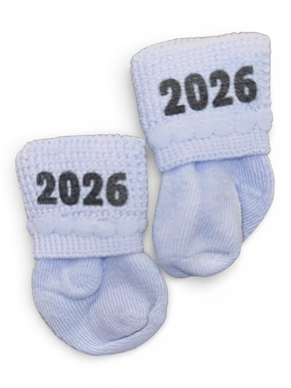 Pink, Blue OR White Newborn Socks with 2026! Cute Baby Gift!