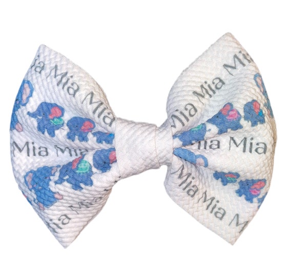 Girls Bow Hat or Headband with Cute ELEPHANTS & NAME! Baby Girl Bow!  Custom Made Fabric Bow. Newborn Hospital Hat. Newborn Hat.  EXCLUSIVE
