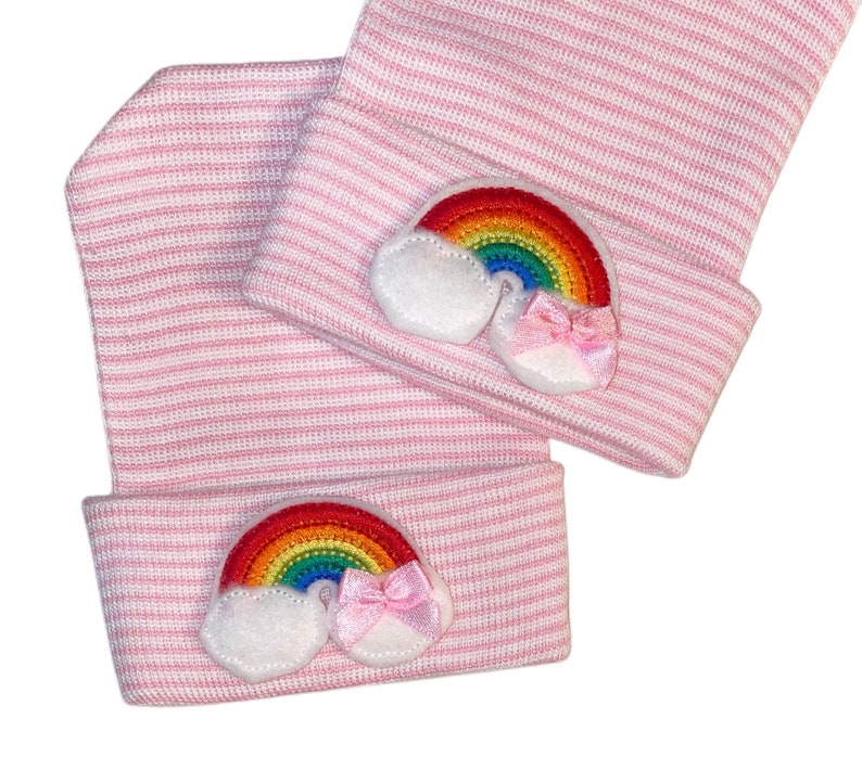 Newborn Hospital Hats Rainbow Babiess . You get 2 Twin Babies 1st Keepsakes Newborn Hospital Beanies. Newborn Baby Hats Cute image 3