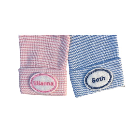 Twin Baby Hats With Names! You GET 2! Choose Gender Newborn Baby Hats! Great for Gender Reveal. Bring Both if You're Surprised