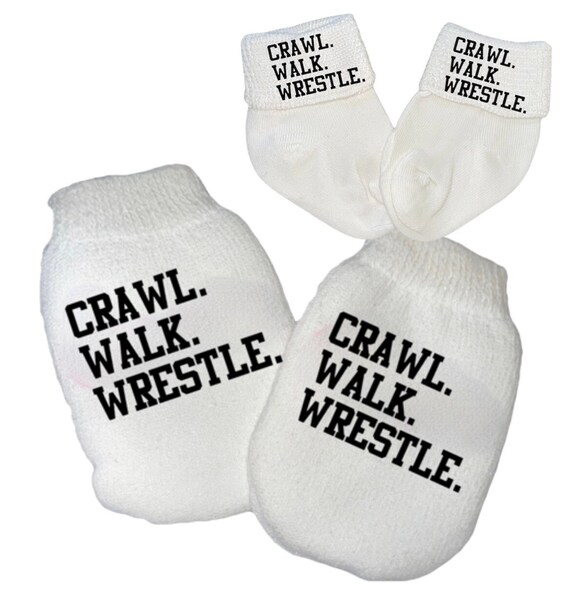 MITTENS & option to add matching socks. Newborn no scratch Mittens Crawl Walk Wrestle For Boy or Girl! Every Baby Needs. Cute Baby Gift!