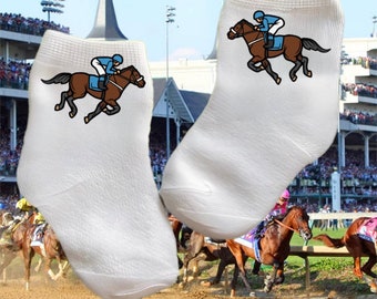 Baby/Toddler/Child Jockey Race Horse Socks. Multiple sizes offered. Choose from 0-6 months to 10 years.  The Cute Baby Gift!