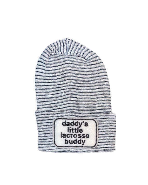 Newborn Hat daddy's little Lacrosse buddy and OPTIONal Mittens YOU CHOOSE COLOR  1st Keepsake, Gender Reveal, Surprise Dad!