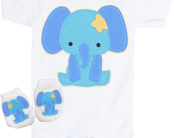Elephant Baby Bodysuit with No Scratch Mittens and Socks! Size 0-3 Months. EXCLUSIVELY FOUND HeRe!