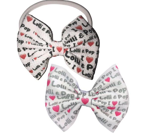 Girls Bow Headband with I love Lolli and Pop! Baby Girl Bow!  Custom Made Bow. EXCLUSIVE. Choose Pink or Red Hearts at Checkout