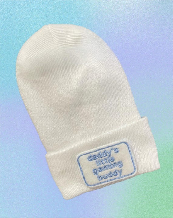 Newborn Hat daddy's little gaming buddy and OPTIONal Mittens YOU CHOOSE COLOR  1st Keepsake,  Surprise Dad!