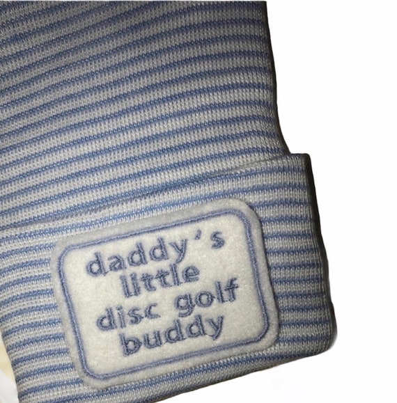 Newborn Hospital Hat daddy's little Disc Golf buddy. 1st Keepsake, Baby Boy Hat. Gender Reveal, Surprise Dad! Coming Home Hat, Cu