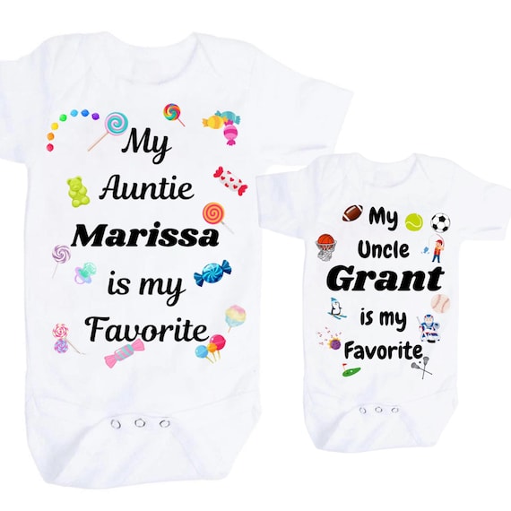 Favorite AUNTIE Or UNCLE or anyone else Baby bodysuit. You choose size and theme. Great Gift.