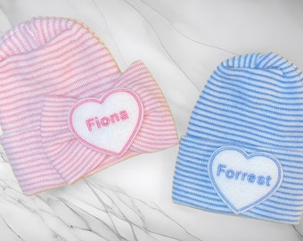 Twins! 2 Newborn Hospital Hats With Names! Newborn Baby Hats! Great for Gender Reveal. You pick Hat Color