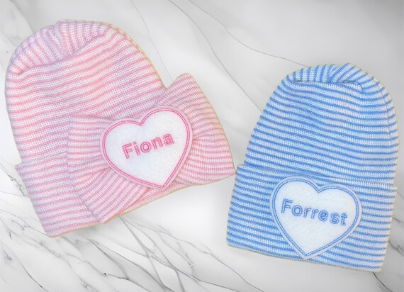 Twins! 2 Newborn Hospital Hats With Names! Newborn Baby Hats! Great for Gender Reveal. You pick Hat Color